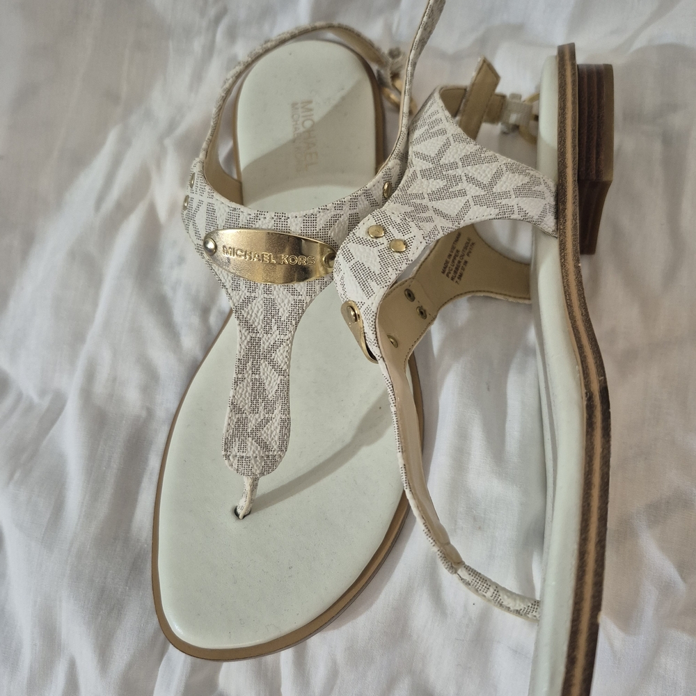 Michael Kors Beige and Gold Logo Sandals